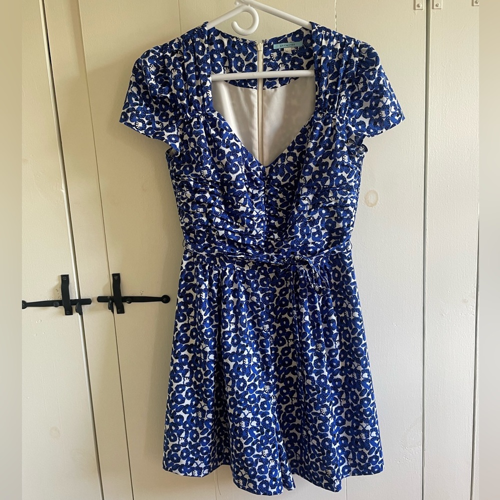Sweetheart neckline Blue Floral Romper size 4 Anthropologie Leifnotes jumpsuit